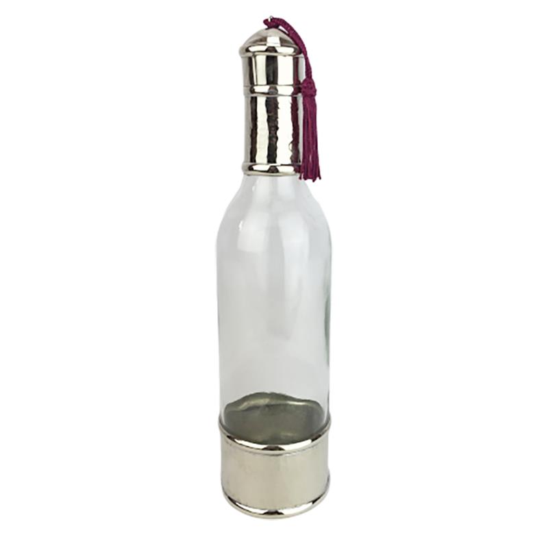 Bottiglia Marocchina in vetro e metallo cesellato a mano